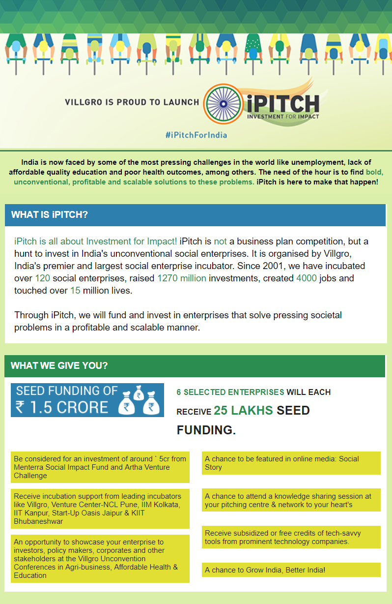 Inviting entrepreneurs from all over the country to pitch for a better India.