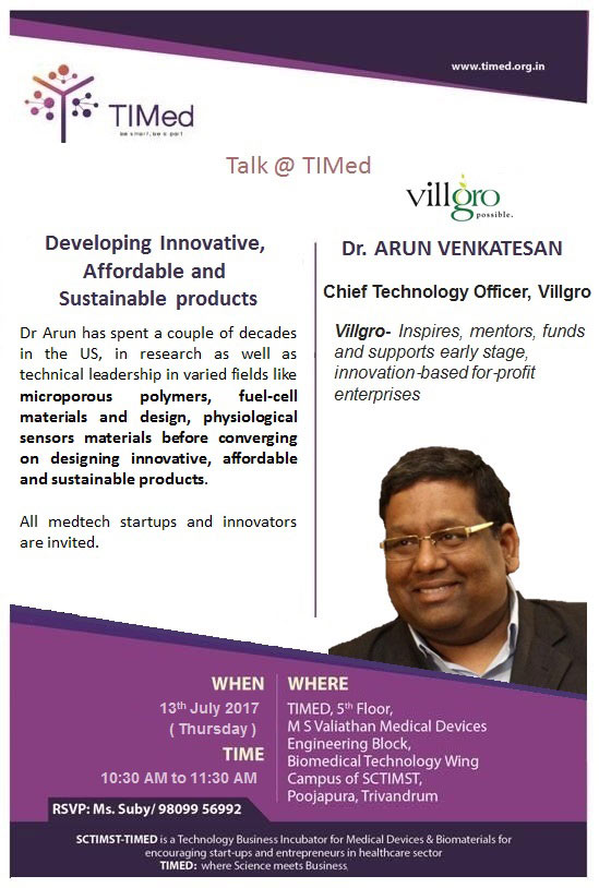 Talk @ TIMed- Dr. Arun Venkatesan, Chief Technology Officer- Villgro
